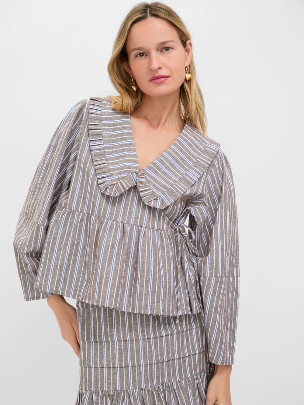 Dove Stripe Linen Bethany Blouse and Skirt